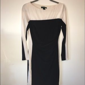 0012 NWOT Ralph Lauren Midi Black and White Dress